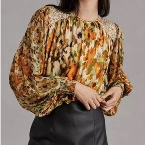 Anthropologie blank London sequins lurex abstract print blouse XS